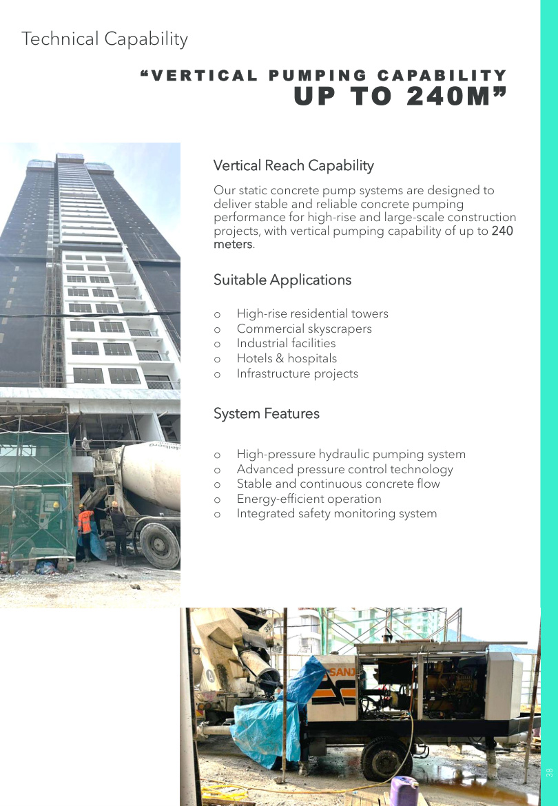 Static concrete pump technical capability